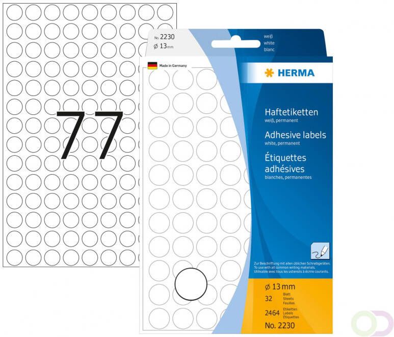 Herma Multipurpose etiketten Ã 13 mm rond wit permanent hechtend om met de hand te